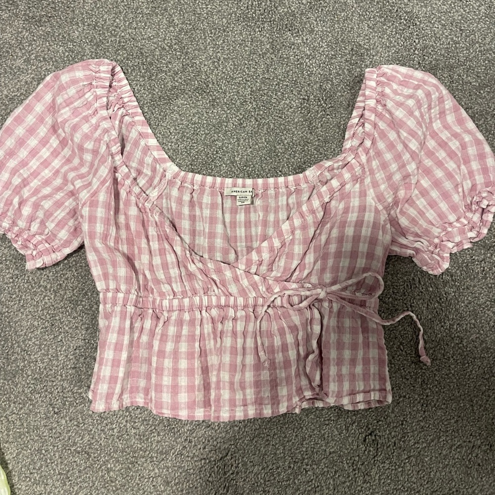 American Eagle Pink Gingham Women's Top